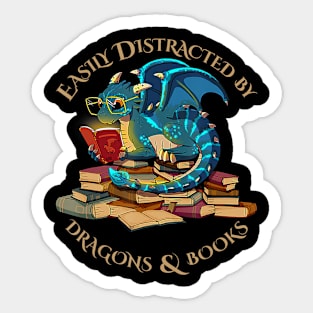 Easily Distracted By Dragons And Books Sticker